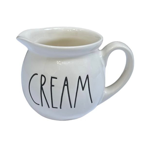 Rae Dunn CREAM Creamer Pitcher White Black Large Letters Dimples NWT 2017 OG - Picture 1 of 11
